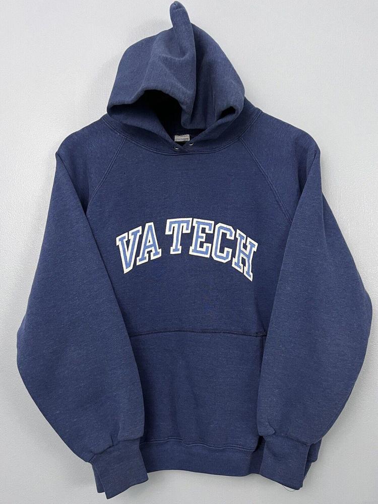 1970s Healthknit VA TECH VTG 70s Hokies VT Hoodie Hooded Sweatshirt Blue sz M